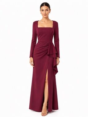 Xscape | Long Sleeve Scuba Ruched Gown‎